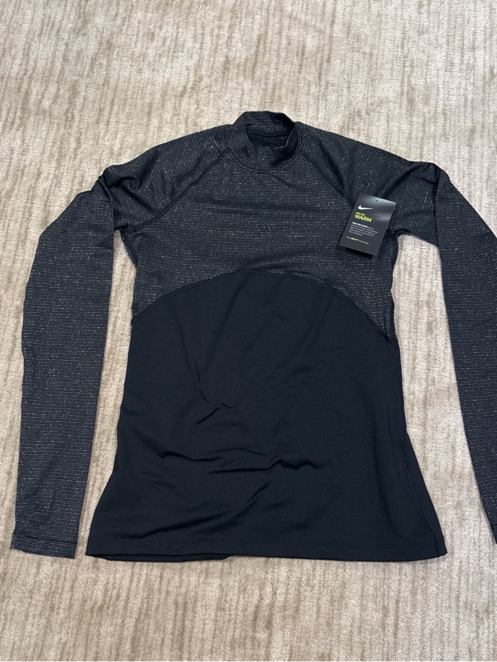 Nike Black Long-Sleeve Performance Top with Heathered Charcoal Panels